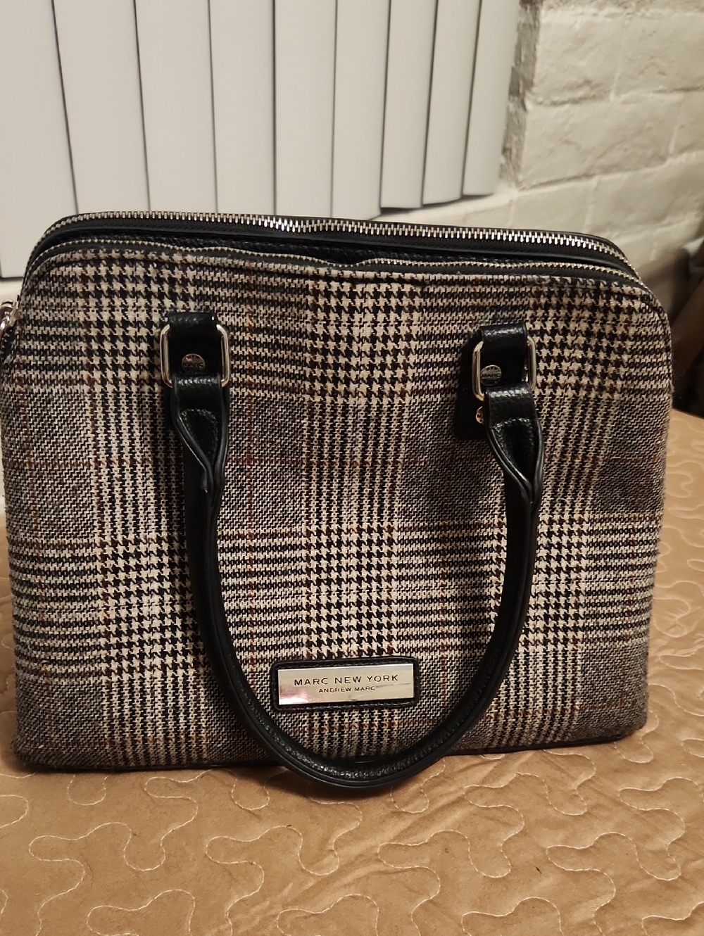 Marc New York Black and Cream Plaid Satchel